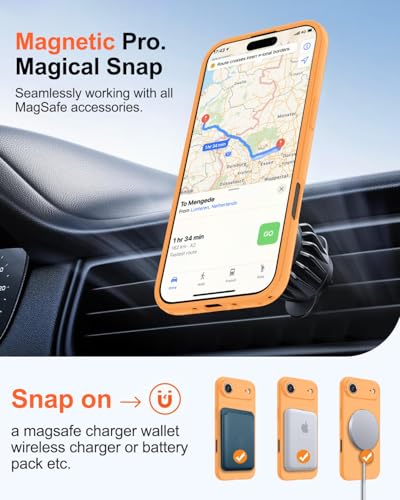 Image of Magnetic for iPhone Air Case,Shockproof Matte Cover,Orange | with Screen Protector,Compatible with MagSafe,Military Grade Drop Protection,Full Camera Protection,Non-Slip Design Case