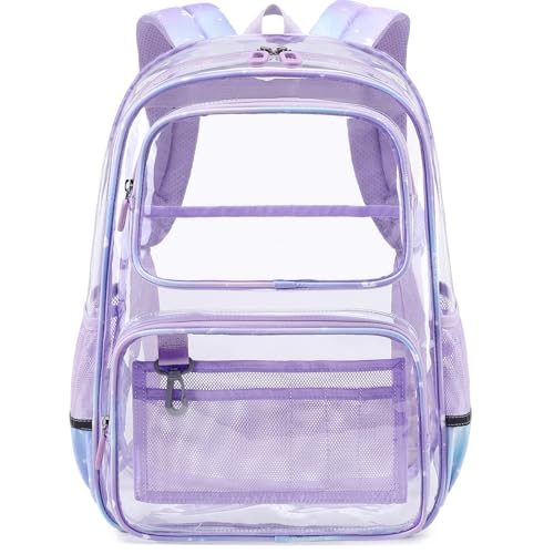 Sisipoet Mochila transparente para meninas e meninos, mochila transparente para escola, eventos em estádios e concertos, Roxo 1