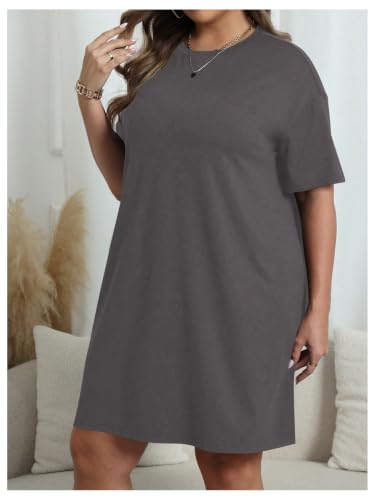 Image of SOLY HUX Women's Plus Size Loose Half Sleeve Summer T Shirt Dress | Crewneck, Casual, Summer, Oversized, Mini Dress