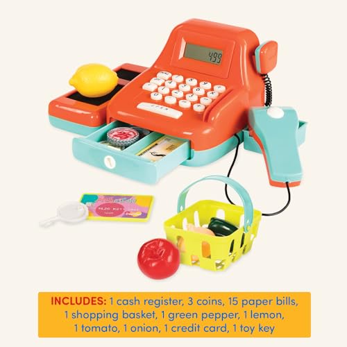 Battat – Interactive Kids Cash Register with Scanner & Sounds – 26 Pieces Pretend Play Shopping Set with Light – Up Scanner, Play Money & Card – Educational Toy for Learning & Fun – 3+ Years by Battat - Image 5
