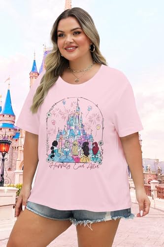 Image of NANYUAYA Plus Size Magic Shirts for Women Castle Kingdom Graphic Magical T Shirt Cute Holiday Princess Tee Vacation Tops