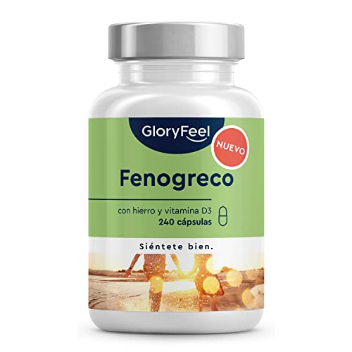 Gloryfeel Fenogreco 2.600mg-240 Cápsulas enriquecidas con Vitamina D3 y Hierro-Fenugreek capsulas Apoyo durante la lactancia-Polvo de Fenogreco natural-100% Puro,sin aditivos y probado en laboratorio