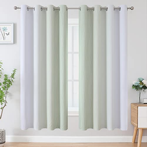 Estelar Textiler Sage Green and Greyish White Blackout Curtains 72 Inch Length 2 Panels Set, Room Darkening Grommet Ombre Curtains for Bedroom, Thermal Insulated Light Blocking Gradient Drapes,52Wx72L