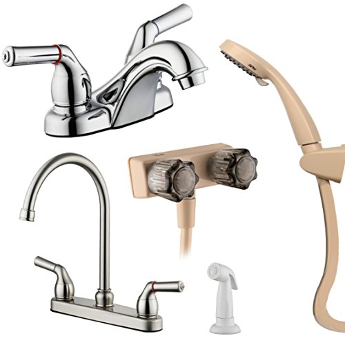 PIH RV Faucet Gift Package w/Two handle High Arc Swivel Kitchen Faucet, Lavatory