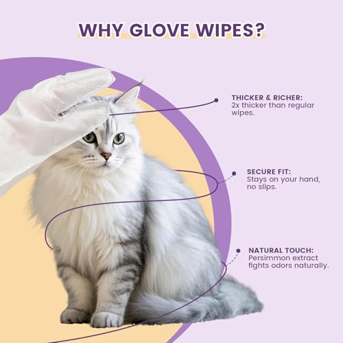Image of IMMHABI 100 Count Cleaning Deodorizing Pet Glove Wipes for Dogs & Cats, Hypoallergenic Dog Bath Wipes with Natural Deodorizer Persimmon Tannin, Pet Bathing Wipes for Horse Coat Care Lavender Scent