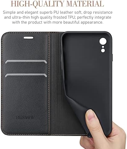 ELESNOW Case Compatible with iPhone XR, High-grade Leather Flip Wallet Phone Case Cover for iPhone XR (Black)