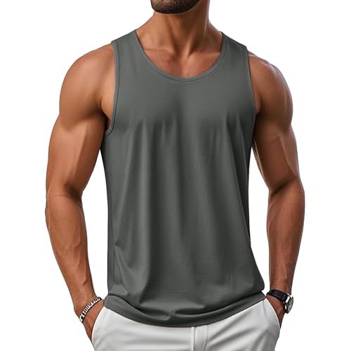 MAGCOMSEN Men's UPF 50+ Tank Top Gym Workout Sleeveless Muscle Shirts Sun Protection Cut Off Shirts Summer Sleeveless T Shirt Medium Gray