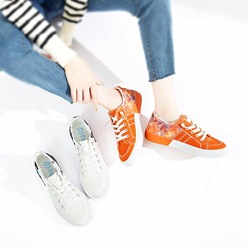 Obtaom Womens Colour Blocking Play Canvas Sneakers Cute Tie Dye Splicing Slip On Shoes Comfortable Multi Walking Shoes For Lady(Orange,Us9) #TOP6