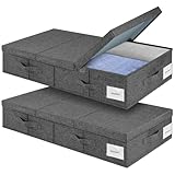 Eurhomewit Caja Bajo Cama con tapa, Almacenaje Bajo Cama plegable, 2 paquetes Cajones para Debajo de La Cama con 4 Asas, Cajas Almacenaje Ropa para Sabanas/Manta, Cajas Debajo Cama-Gris Oscuro