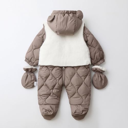 Combinaison de ski bébé doublée en fleece avec col de fourrure doux - 7