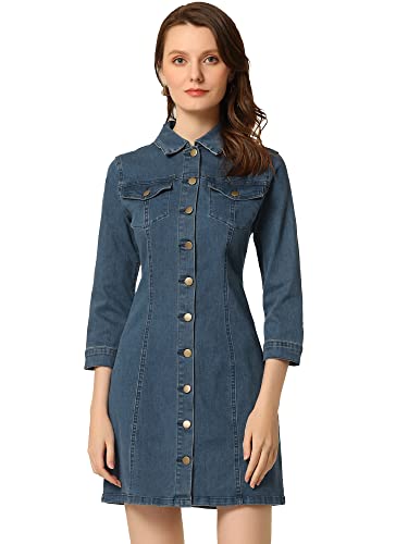 Allegra K Women's Button Down Denim Dress 3/4 Sleeve Summer 2025 Jeans Mini Dress