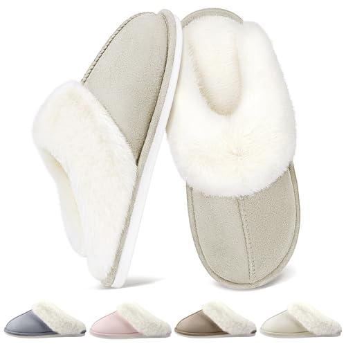QQSQ Chaussons Femme Homme Hiver Pantoufles Maison Chaud Confort fourrés Faux Daim à Fourrure Doublure Pantoufles Slippers Cuir Peluche Mules Fourrure Antidérapantes pour Intérieur/Extérieur
