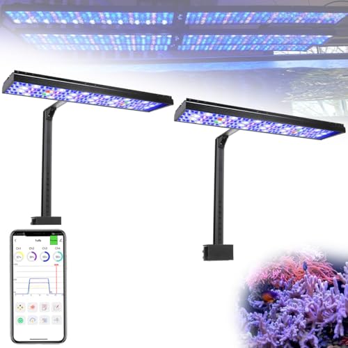 PopBloom Smart-APP Control Saltwater LED Reef Light Aquarium Tank Lamp Full Spectrum for 48inch 120cm 4ft Aquarium Reef Lighting SPS LPS(Arm Mounting Way)
