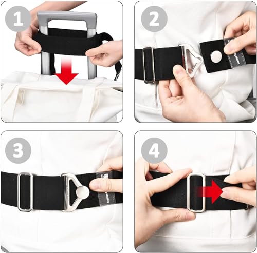 Image of Adjustable Luggage Strap for Suitcases Over Handle Add a Bag Elastic Travel Belt for Luggage Carry On Bag with Alloy Buckle Hands-Free Airport Travel Trips Accessories (Black)