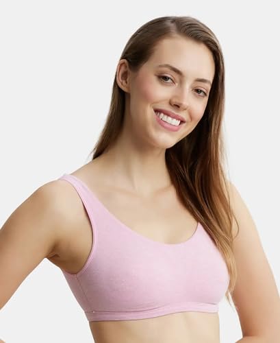 Image of Jockey 1550 Women's Super Combed Cotton Elastane Stretch Slip On Crop Top with Stay Fresh Treatment Bra
