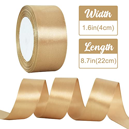 TONIFUL 4cm X 22M Wide Light Gold Satin Ribbon Solid Fabric Ribbons for Wedding Car Decoration Chair Sash Crafts Gift Wrapping Cutting Ceremony Table Bows Floral Sewing Party Decoration - Image 2