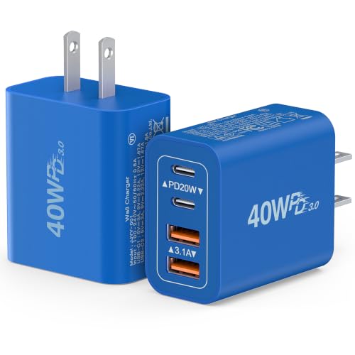 Image of [2Pack]40W USB C Super Fast Charger Cube,PD + QC Charging Block Power Adapter 4 Port Wall Mount Plug for iPhone 17 16 15 14 13 12, Motorola, LG, Google Pixel 6a /6 Pro /6 /5a /5 /4 /4A Box Brick (Dark Blue)