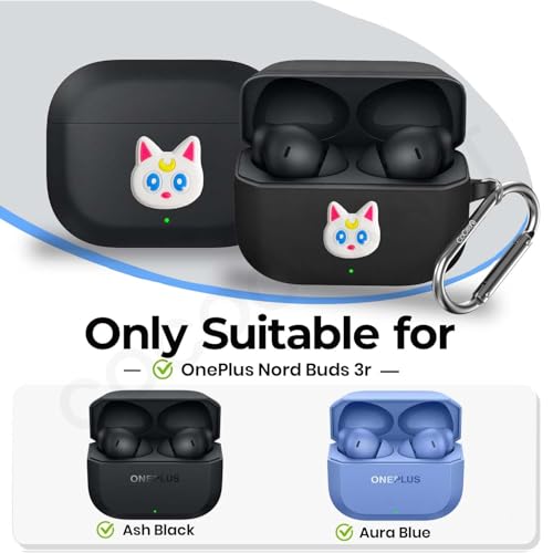 Image of Soft Silicone Case Cover Compatible for OnePlus Nord Buds 3r (White Cat)