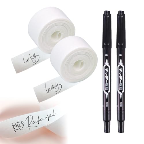 Paquete de 2 etiquetas termoadhesivas para ropa (1,8 m x 1,8 cm) con 2 rotuladores de colores. Sellos infantiles para ropa. Etiquetas personalizadas para lavandería