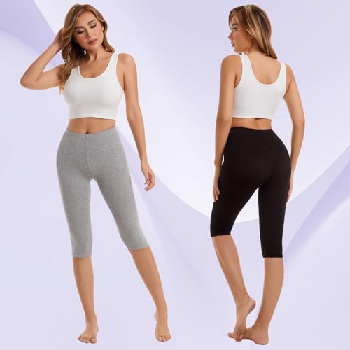 Vinconie Women Knee Leggings 3/4 Capri Cropped Leggings Under Skirt Shorts3