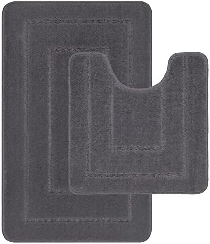LifeStyle Comfort Ltd Non Slip Bath Mat 2 Piece Ichra Extra Soft Water Absorbent Bathroom Mats 100% Polypropylene Washable Pedestal Bath Rug Shower Bath Mat Bathroom Rug for Toilet (Black)