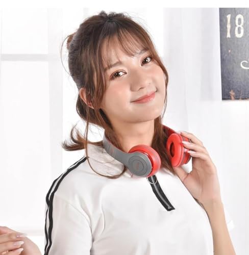 Image of JPGC Wireless Bluetooth Headphones, P47 Over-Ear Headset with Extra Bass, Foldable Design, Soft Memory Protein Earmuff, Bluetooth 5.0, FM Radio, SD Card Support, AUX Input, Black (Red)