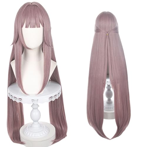 Image of Anime Brown Purple Wig Women Long Straight Wig with Bangs Pre-styled Half Up Half Down wigs Adult COS Game Cosplay Wigs Halloween,Christmas,Comic con,Game Show,Party