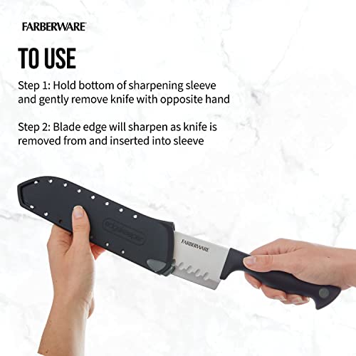 Farberware Edgekeeper 7-Inch Santoku Knife with Self-Sharpening Blade Cover, High Carbon-Stainless Steel Kitchen Knife with Ergonomic Handle, Razor-Sharp Knife, Black - Image 6