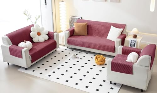 Image of Fashion Throw Quilt-Fully Covered 5 Seater Anti-Slip Quilted Sofa Covers for Living Room Sofa Slipcovers Furniture Cover Home Decor Pink