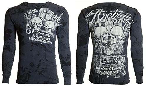 Archaic by Affliction Men's Thermal Shirt Crude Charcoal S