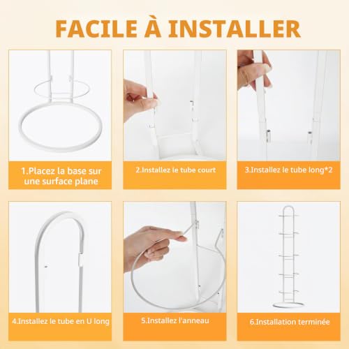 LURICO Support de balle vertical à 5 niveaux, support stable pour 5 balles, amovible et peu encombrant, étagère de rangement robuste pour le basket-ball, le football et le volleyball (blanc) – vue 7
