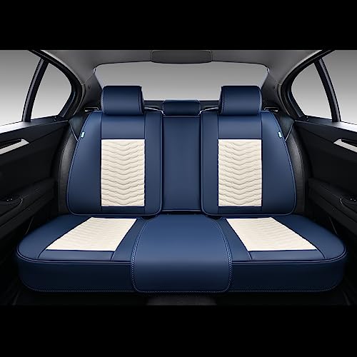 Image of FLORICH Seat Covers for Cars, Seat Covers Full Set 5 Seats, Waterproof Leather Car Seat Covers, Front and Rear Seat Covers, Universal Seat Protector Accessories for Most Vehicles-Blue&White