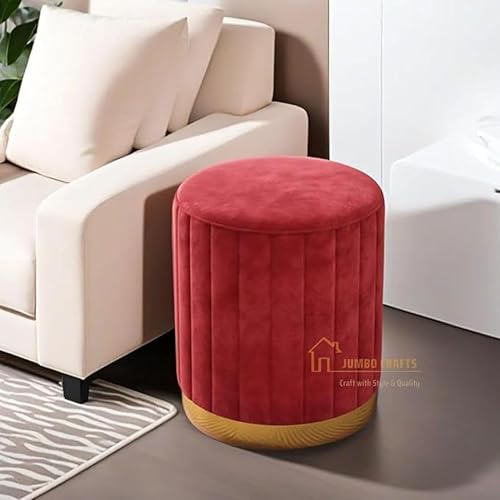 Image of Mudda Pouf Round Sitting Foot Stool for Office Room Decor, Upholstered Pouffe Puffy for Foot Rest, Ottoman Stool for Living Room Sitting Pouffes - (Red Set of 2)