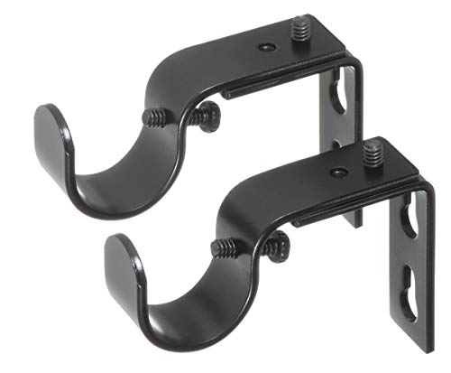 Ivilon Short Projection Brackets for Curtain Rods - for 7/8 or 1 Inch Rods. Set of 2 - Black