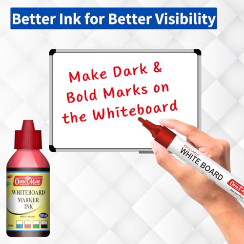 Image of Soni Officemate Whiteboard Marker Ink - 100ml | Pack of 4 (Red) |Bright, Smooth & Long-Lasting Ink | Easy Wipe, Eco-Friendly