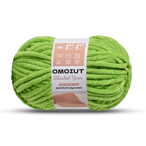 Image of OMoiout Chunky Chenille Yarn for Crocheting, Soft Baby Blanket Yarn, #7 Super Bulky, Chunky Knit Blanket Crochet Yarn, 7 oz /109.4 yds Fluffy Velvet Amigurumi Yarn(Lime Green)
