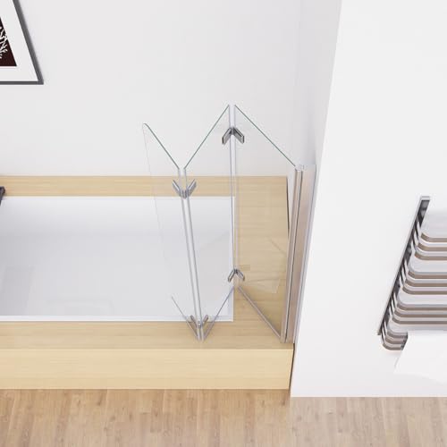 MIQU 120 x 140 cm Duschwand für Badewanne Dusche Duschabtrennung mit 3 Teilig Faltwand 6mm NANO ESG Glas Schwenkbar Faltbar Glaswand Duschtrennwand Badewannenaufsatz