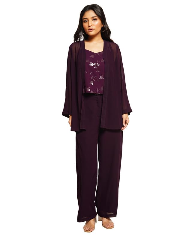 Zink London Women’s Purple Embroidered Basic 3-Piece Co-Ord Set