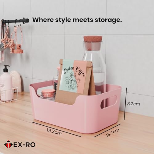 Image of TEX-RO Storage Box and Organiser | Storage Organiser | Organizer Storage Box for Home & Kitchen | Durable Storage Basket & Plastic Basket for Storage (Pack of 2, Light Pink)