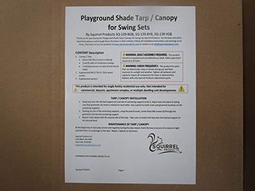 Squirrel Products Tarp Canopy Shade Replacement for Playground Swing Set - 52 x 89 Inch - Blue and Yellow