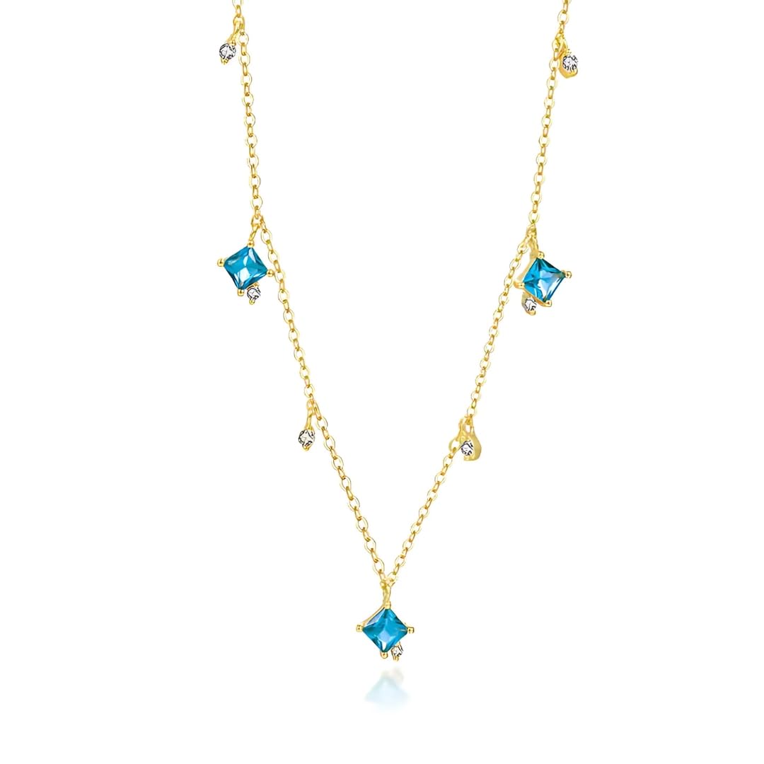 brd jewelry Gold Plated Blue Diamond Necklace In Sterling Silver I Necklace for Women & Girls I Gifts for wife, Girlfriend, Sister, Mother I With Certificate of Authenticity
