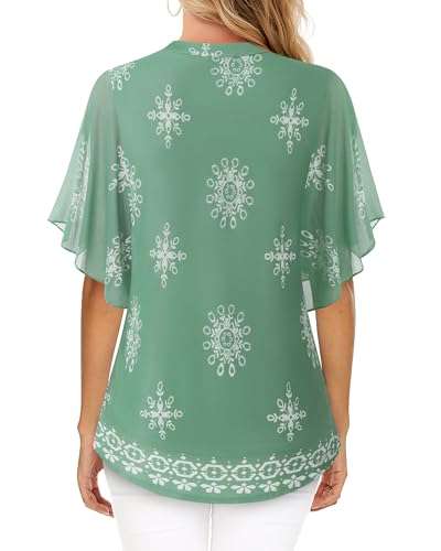Image of Timeson Women's Short Sleeve V Neck Blouses Shirts Floral Double Layers Mesh Tunics Tops