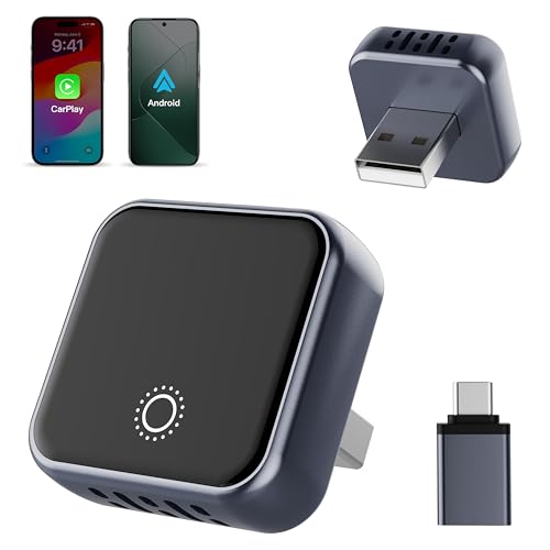 2in1 Mini Wireless CarPlay & Android Auto Adapter for iPhone iOS 10+ & Android 11+, Convert Wired CarPlay to Wireless for USB/Type-C Port Cars