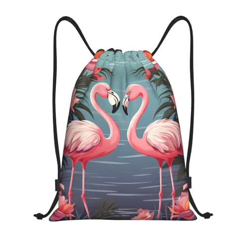 Drawstring Backpack Sport Bag Water Resistant String Bag Flock of Tropical Flamingos Cinch Bag Gym Sackpack Medium