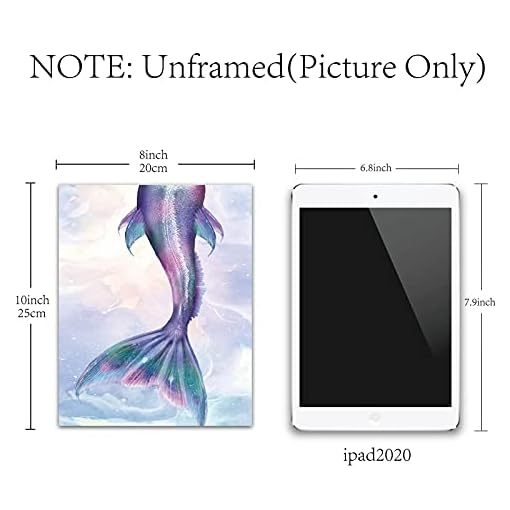 CREATCABIN 4pcs Mermaid Tail Canvas Wall Art Set Print Poster Home