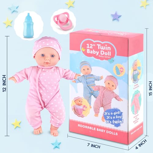 Muñecos bebés gemelos Smilesskiddo 12 pulgadas con accesorios miniatura 4