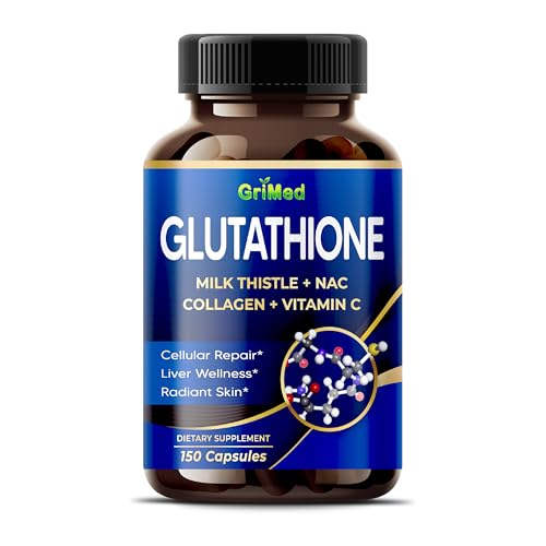 GriMed Glutathione 11,200mg - X10 Power with Milk Thistle, NAC, Collagen, Vitamin C - Cellular Wellness, Radiant Skin - USA Made & Tested (150 Count (Pack of 1))