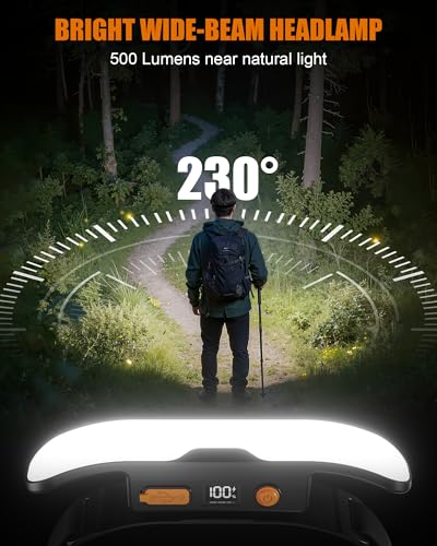 Lampe frontale de camping et randonnée avec faisceau large