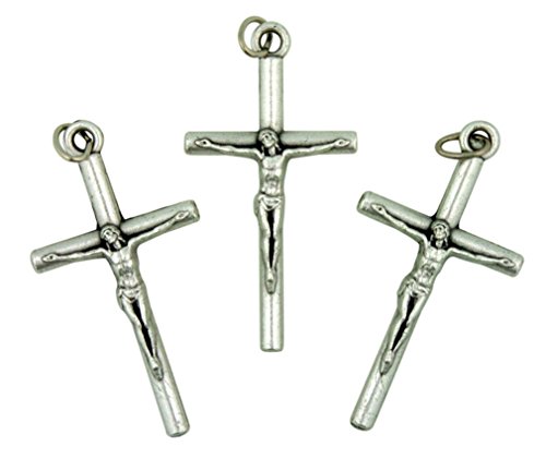 Lot of 3 Silver Tone Crucifix 1 1 2 Inch Bar Cross Pendant for Rosary