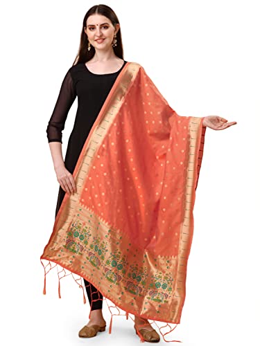 Image of DEVANGI Women's Woven Banarasi Silk Dupatta /Chunni For Women, Floral Print 1 Meter Wide and 2.3 Meter Length Printed Designer Dupatta /Chunni For Girls